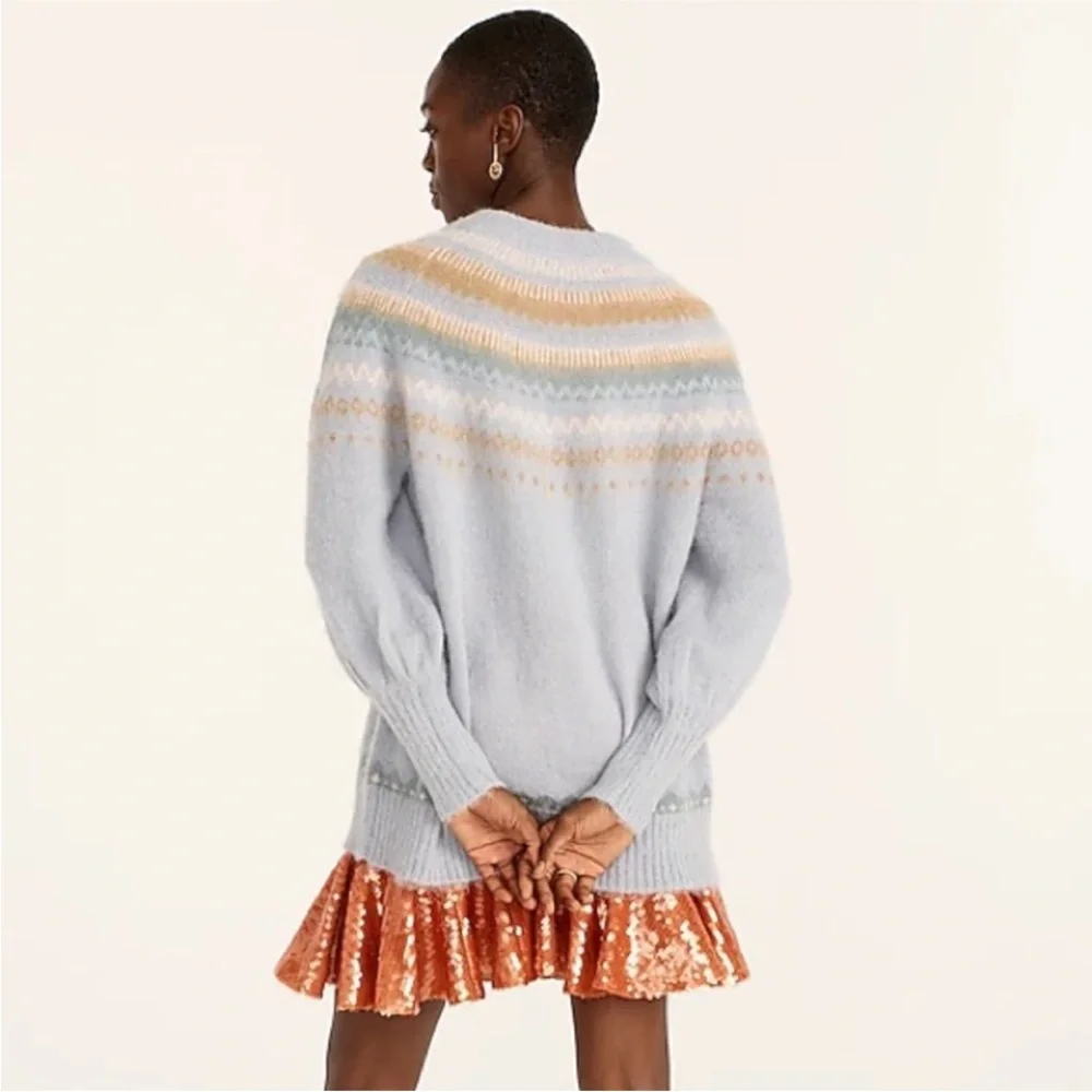 NWOT J. Crew Fair Isle Yolk puff sleeve cream and navy sweater sz sm